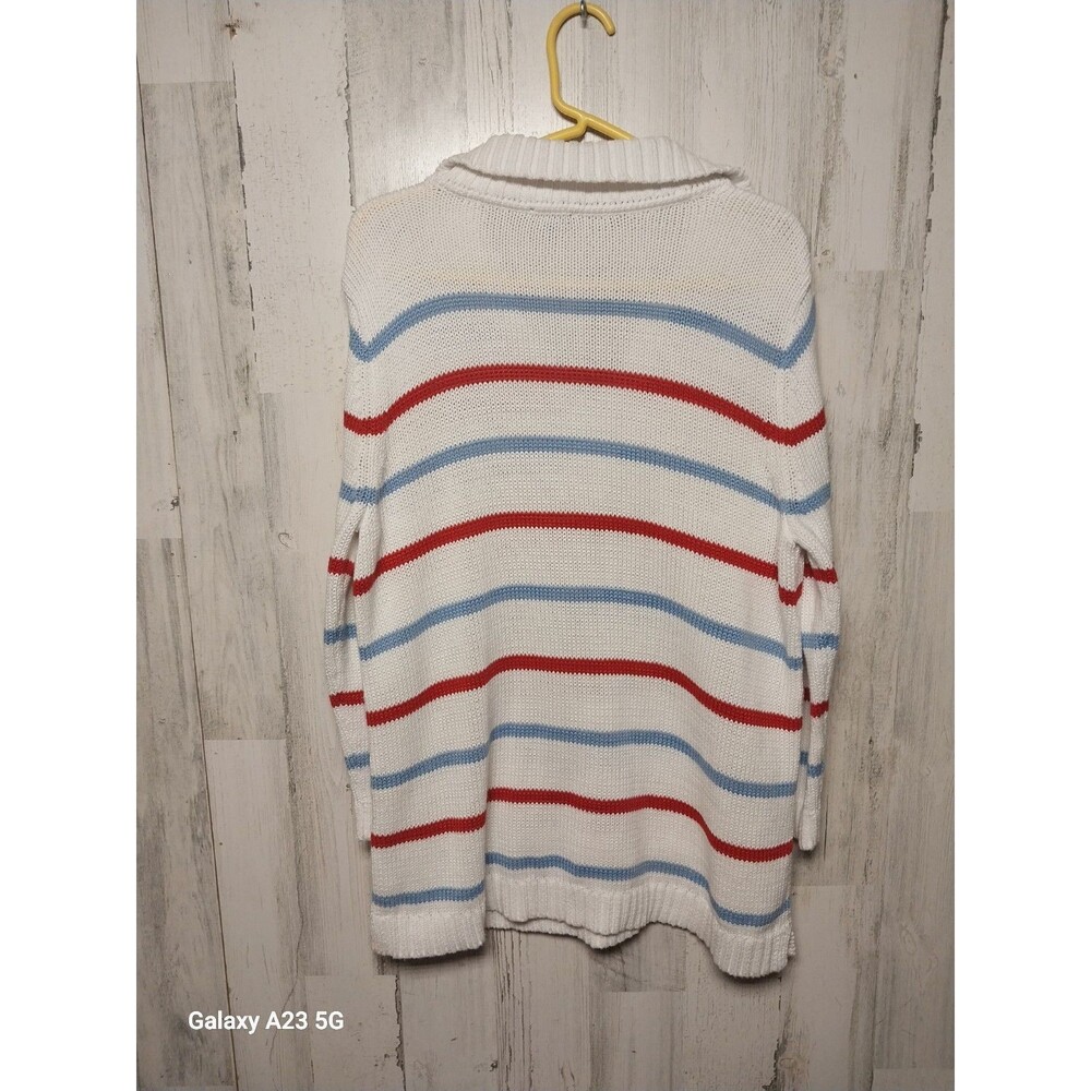 Talbots Womens White Blue Beach Striped Johnny Collar Knit Pullover Sweater L - Picture 6 of 8
